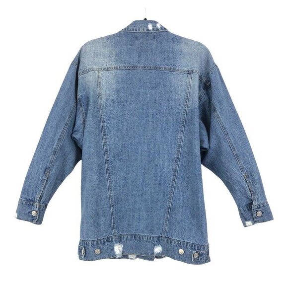 Forever 21 Womens Size Small Oversized Distressed Denim Blue Jean Jacket - Picture 3 of 5